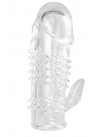 Прозрачная гелевая насадка с шипами и клиторальным отростком - 13 см. - Toyfa Basic - в Энгельсе купить с доставкой