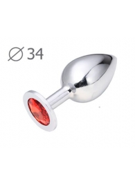 Коническая серебристая анальная втулка с красным кристаллом - 8,2 см. - Anal Jewelry Plug - купить с доставкой в Энгельсе