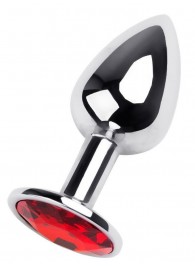 Маленькая коническая серебристая анальная пробка с красным кристаллом - 7 см. - ToyFa - купить с доставкой в Энгельсе