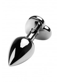 Серебристая коническая анальная пробка с красным кристаллом-сердечком - 7 см. - ToyFa - купить с доставкой в Энгельсе