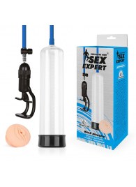 Прозрачная вакуумная помпа Sex Expert с насадкой-вагиной - Sex Expert - в Энгельсе купить с доставкой
