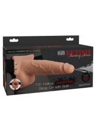 Телесный полый страпон с имитацией эякуляции 7.5  Hollow Squirting Strap-On with Balls Flesh - 21,6 см. - Pipedream - купить с доставкой в Энгельсе