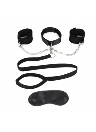 Чёрный ошейник с наручниками и поводком Collar Cuffs   Leash Set - Lux Fetish - купить с доставкой в Энгельсе