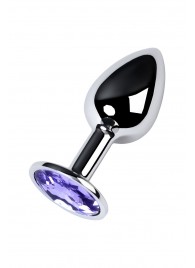 Серебристая конусовидная анальная пробка с фиолетовым кристаллом - 7 см. - ToyFa - купить с доставкой в Энгельсе