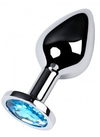 Серебристая конусовидная анальная пробка с голубым кристаллом - 8 см. - ToyFa - купить с доставкой в Энгельсе