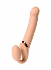 Телесный безремневой вибрострапон Vibrating Bendable Strap-On L - Strap-on-me - купить с доставкой в Энгельсе