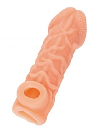 Телесная закрытая насадка с венками Cock Sleeve Size S - 13,8 см. - KOKOS - в Энгельсе купить с доставкой