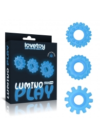 Набор из 3 голубых, светящихся в темноте эрекционных колец Lumino Play - Lovetoy - в Энгельсе купить с доставкой