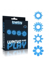 Набор из 4 голубых, светящихся в темноте эрекционных колец Lumino Play - Lovetoy - в Энгельсе купить с доставкой