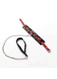 Черный ошейник с красным ремешком и поводком - Crazy Handmade - купить с доставкой в Энгельсе