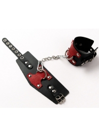 Черные кожаные оковы с красными вставками - Crazy Handmade - купить с доставкой в Энгельсе