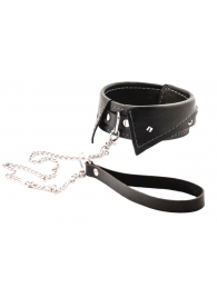 Черный ошейник-воротничок с металлическим поводком - Crazy Handmade - купить с доставкой в Энгельсе