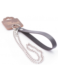 Серебристый металлический поводок с кожаной черной ручкой - 80 см. - Crazy Handmade - купить с доставкой в Энгельсе