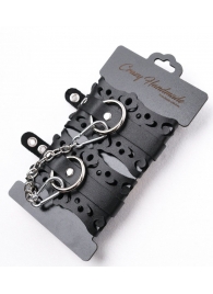 Ажурные наручники из черной кожи - Crazy Handmade - купить с доставкой в Энгельсе