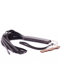 Черная кожаная плеть с удобной ручкой - 50 см. - Crazy Handmade - купить с доставкой в Энгельсе