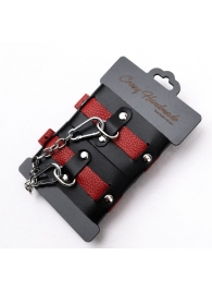Черно-красные кожаные наручники на металлической сцепке - Crazy Handmade - купить с доставкой в Энгельсе