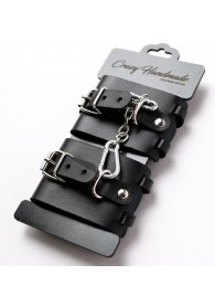 Черные кожаные наручники с ремешками - Crazy Handmade - купить с доставкой в Энгельсе