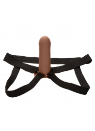 Коричневый фаллопротез из силикона Extension with Harness - 15,75 см. - California Exotic Novelties - купить с доставкой в Энгельсе