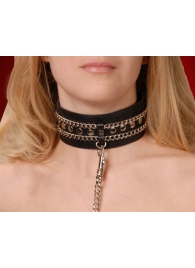 Чёрный ошейник с цепочками и поводком - Sitabella - купить с доставкой в Энгельсе