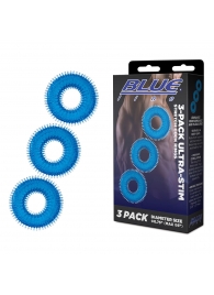 Комплект из трех голубых колец для эрекции 3-Pack Ultra-Stim Stretch Cock Rings - BlueLine - в Энгельсе купить с доставкой