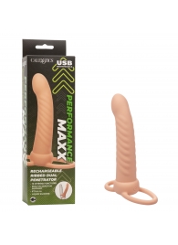 Телесная насадка для двойного проникновения Rechargeable Ribbed Dual Penetrator с вибрацией - California Exotic Novelties - купить с доставкой в Энгельсе