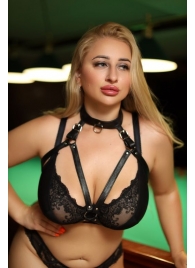 Черная кожаная сбруя с ошейником plus size из нежной кожи - БДСМ Арсенал - купить с доставкой в Энгельсе