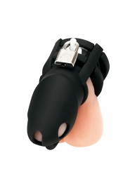 Черная клетка для пениса Silicone Small 2 in Cock Cage With Ball Divider - BlueLine - купить с доставкой в Энгельсе
