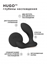 Черный вибромассажер простаты с пультом ДУ Hugo 2 Remote - Lelo - в Энгельсе купить с доставкой