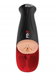 Телесный мастурбатор-вагина в черной колбе с вибрацией Fuck-O-Matic Pro XL - Pipedream - в Энгельсе купить с доставкой