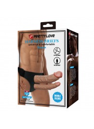 Темно-бежевый фаллопротез для двойного проникновения - 17,5 см. - Baile - купить с доставкой в Энгельсе