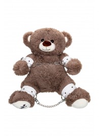 Бондажный набор: бурый мишка с белыми оковами и наручниками - Pecado - купить с доставкой в Энгельсе