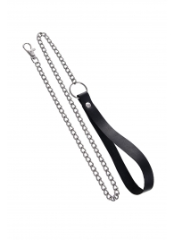 Поводок с ручкой из черной натуральной кожи и карабином для ошейника - Pecado - купить с доставкой в Энгельсе