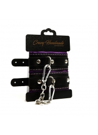 Черно-фиолетовые скругленные наручники с мягкой подкладкой - Crazy Handmade - купить с доставкой в Энгельсе