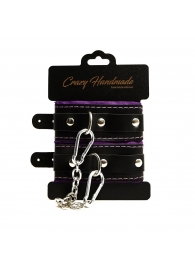 Черно-фиолетовые скругленные наручники с мягкой подкладкой - Crazy Handmade - купить с доставкой в Энгельсе