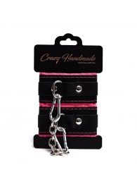 Черно-розовые скругленные наручники с мягкой подкладкой - Crazy Handmade - купить с доставкой в Энгельсе