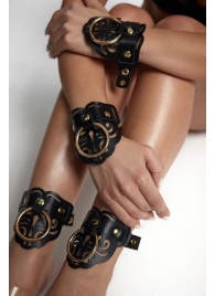 Черные кожаные оковы с резными узорами и клепками - Crazy Handmade - купить с доставкой в Энгельсе