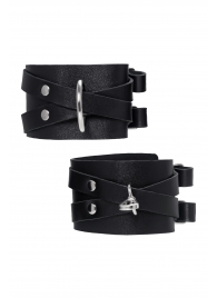 Черные кожаные оковы с двумя перекрёстными ремешками - Pecado - купить с доставкой в Энгельсе