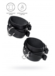 Черные кожаные оковы с двумя перекрёстными ремешками - Pecado - купить с доставкой в Энгельсе