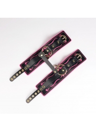 Черные кожаные оковы с розовой строчкой - Crazy Handmade - купить с доставкой в Энгельсе