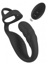 Черное эрекционное кольцо со стимуляцией промежности и анальной пробкой Cock Ring with RC Prostate Plug - Orion - в Энгельсе купить с доставкой