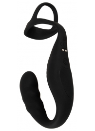 Черное эрекционное кольцо со стимуляцией промежности и анальной пробкой Cock Ring with RC Prostate Plug - Orion - в Энгельсе купить с доставкой