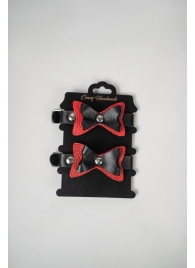 Черно-красные кожаные наручники с бантиками - Crazy Handmade - купить с доставкой в Энгельсе