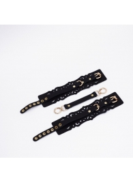 Черный кожаные оковы с узорами и золотистой фурнитурой - Crazy Handmade - купить с доставкой в Энгельсе