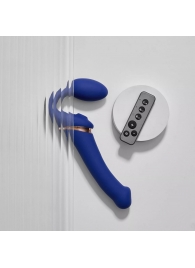 Синий безремневой страпон Multi Orgasm Bendable Strap-On size L с клиторальной стимуляцией - Strap-on-me - купить с доставкой в Энгельсе