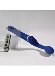 Синий безремневой страпон Multi Orgasm Bendable Strap-On size XL с клиторальной стимуляцией - Strap-on-me - купить с доставкой в Энгельсе