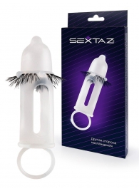 Эластичная насадка на пенис с подхватом мошонки и стимулирующими «ресничками» - Sextaz - в Энгельсе купить с доставкой