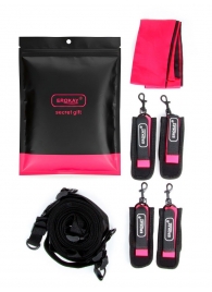 Черно-розовый эротический набор: фиксатор, оковы, наручники, повязка - Erokay - купить с доставкой в Энгельсе