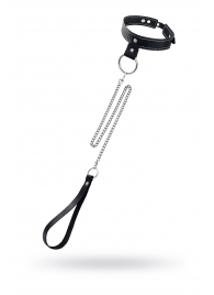 Черный узкий однослойный ошейник с серебристым поводком-цепочкой - Pecado - купить с доставкой в Энгельсе