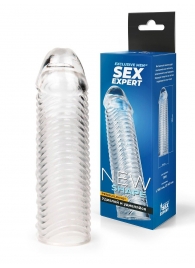 Прозрачная закрытая насадка на пенис с ребрышками - 16 см. - Sex Expert - в Энгельсе купить с доставкой