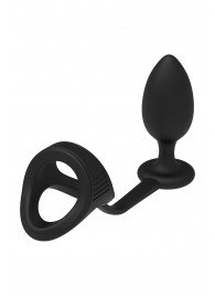 Черное эрекционное кольцо с анальной пробкой Cockstrap With Anal Plug - Dream Toys - в Энгельсе купить с доставкой